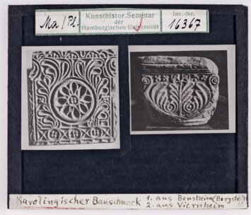 Vorschaubild Karolingischer Bauschmuck. Links: aus Bensheim, Rechts: aus Viernheim Diasammlung